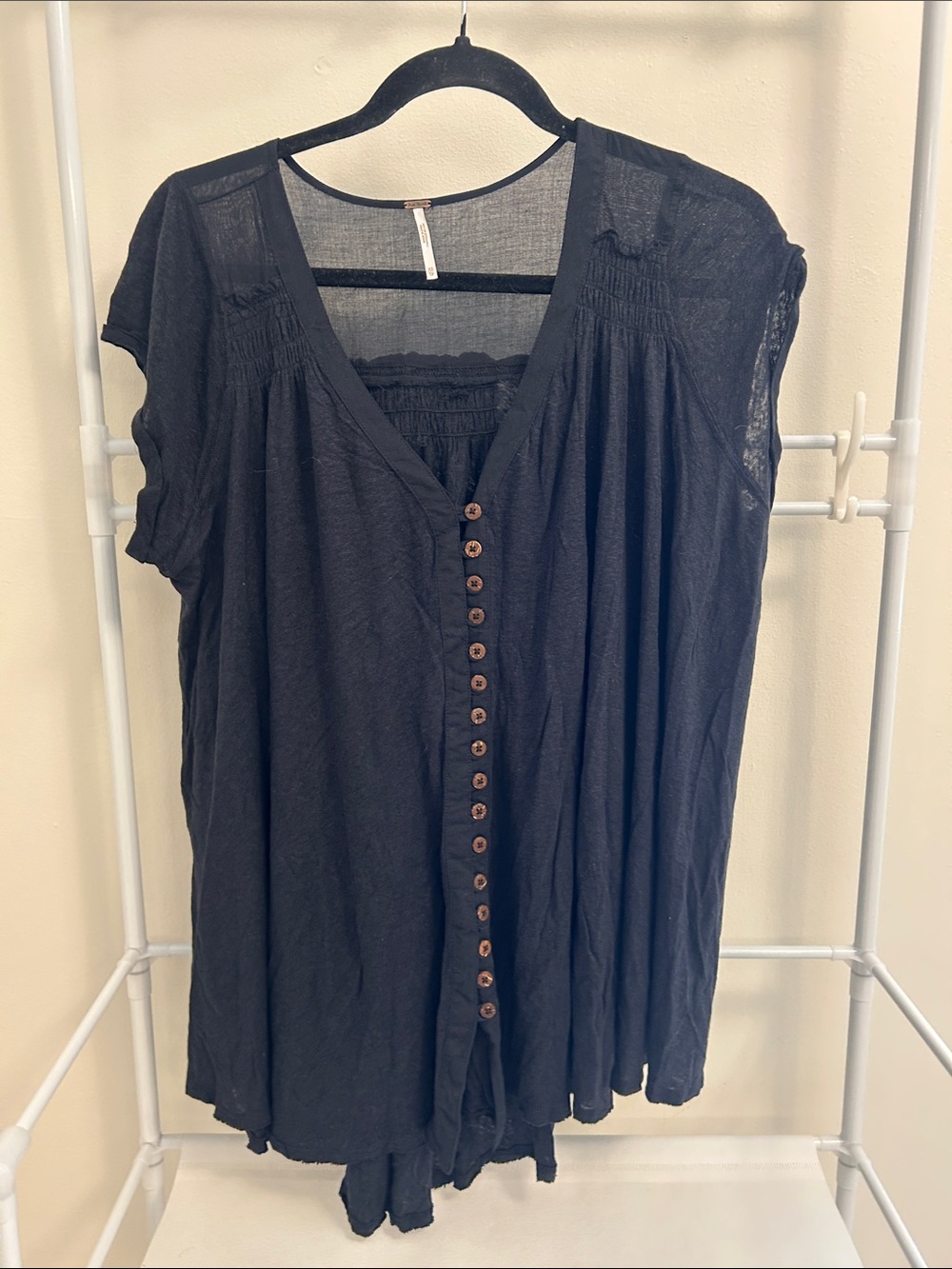Free People Black Button-Front Tunic Top